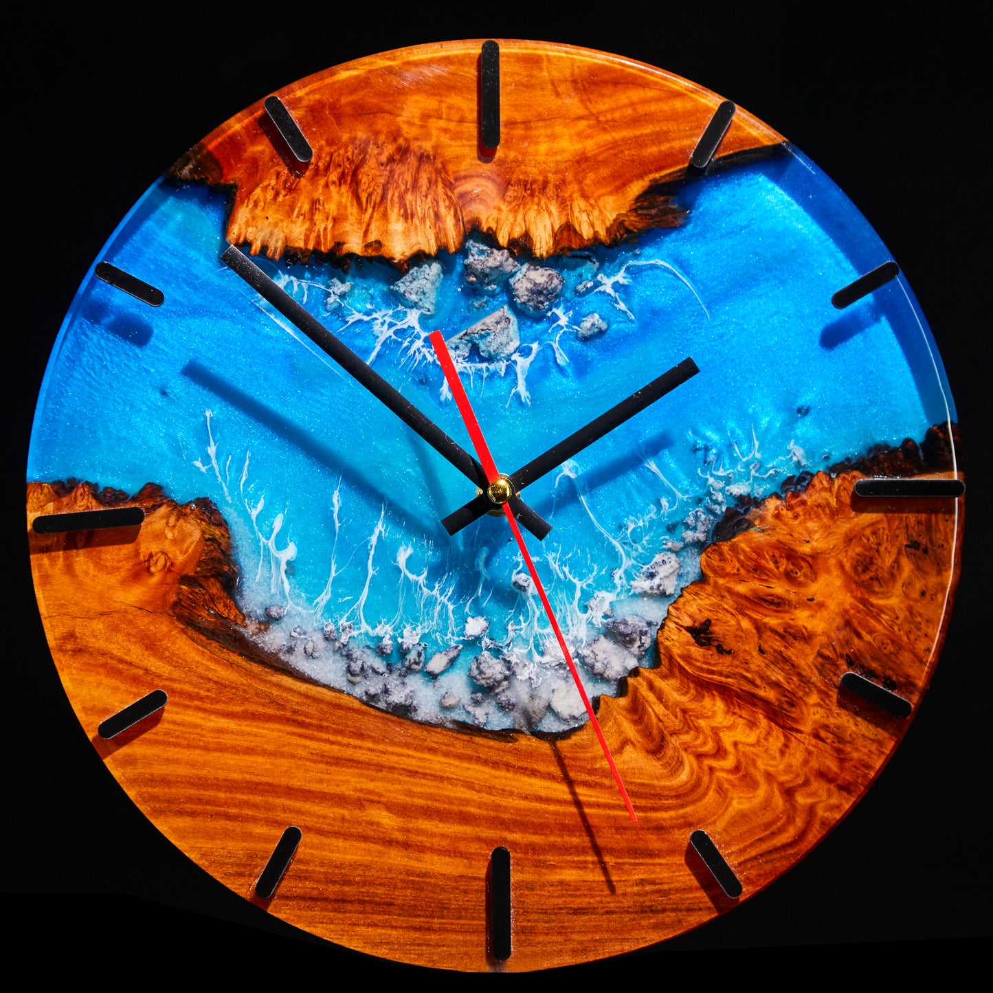 Mediterranean Wave Wall Clock - Olive Wood & Ocean Blue Masterpiece