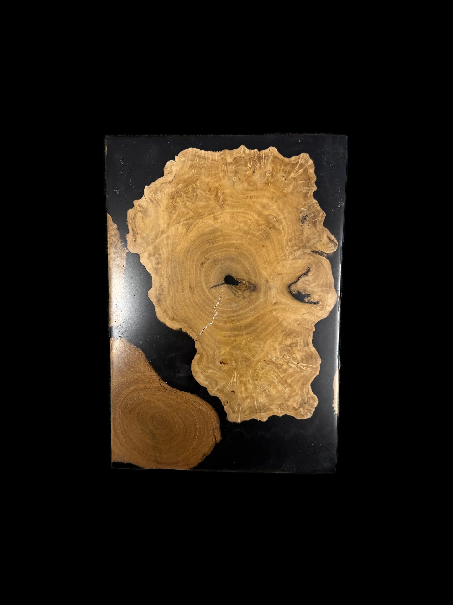 Black epoxy wood slab wall art